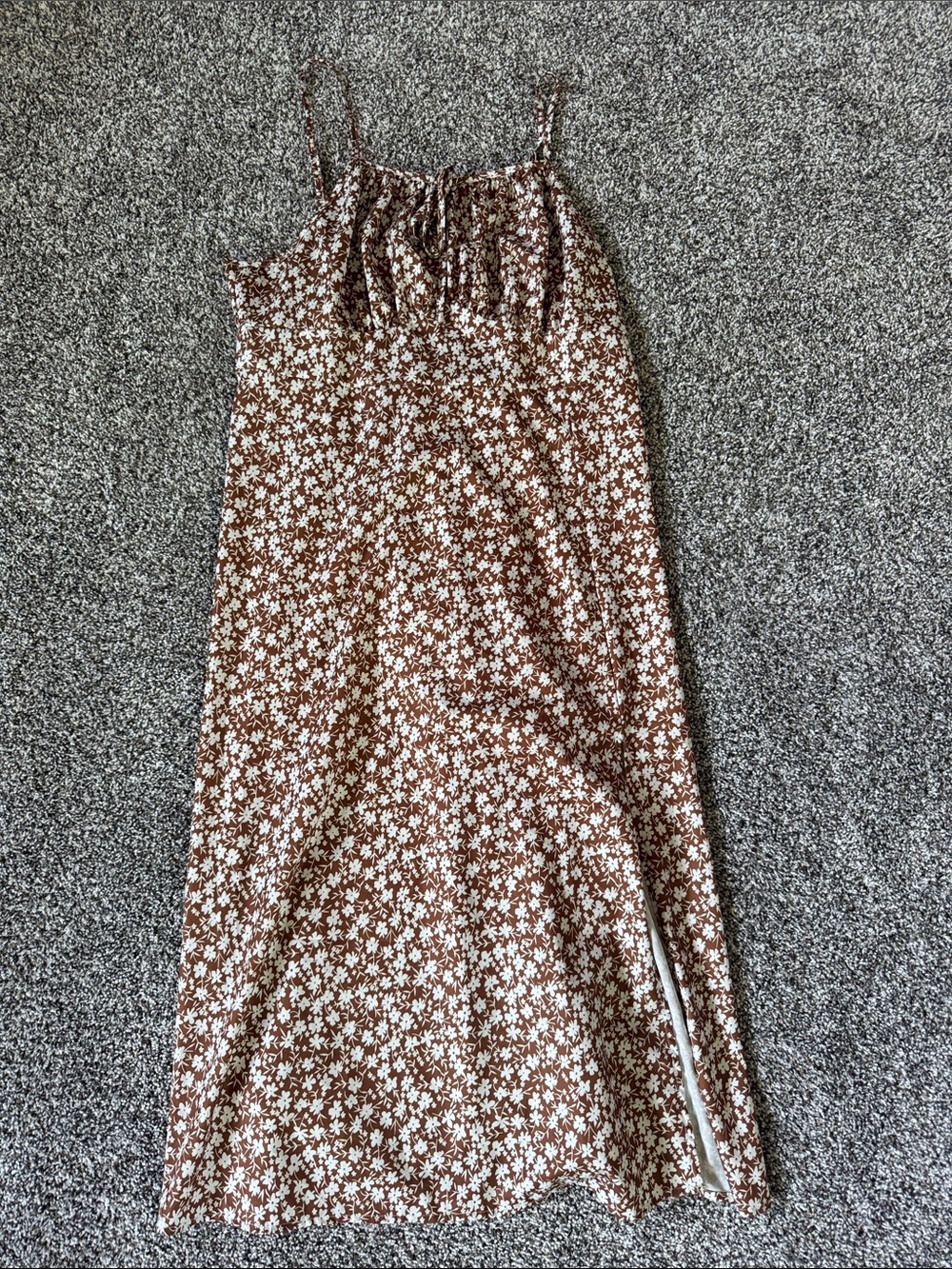 SHEIN Brown and White Floral Midi Slip Dress